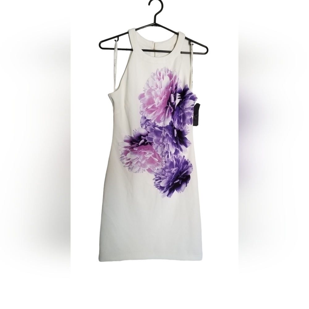 White Guess Dress with Purple Floral Design NWT size 8